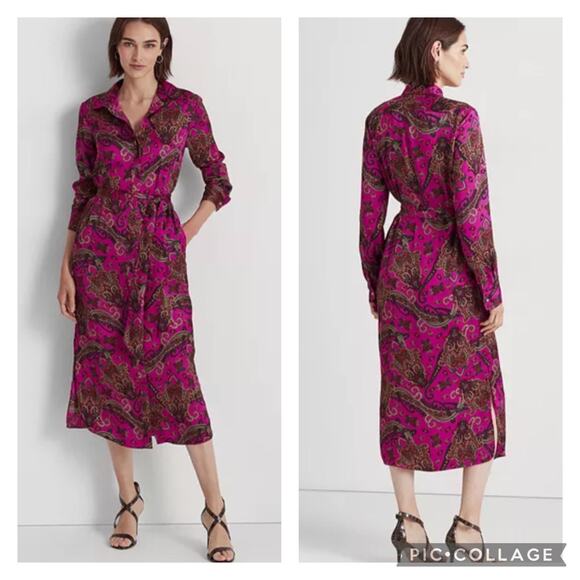 Lauren Ralph Lauren Dresses & Skirts - Lauren Ralph Lauren Pink Paisley Shirt Dress Belted Size 14